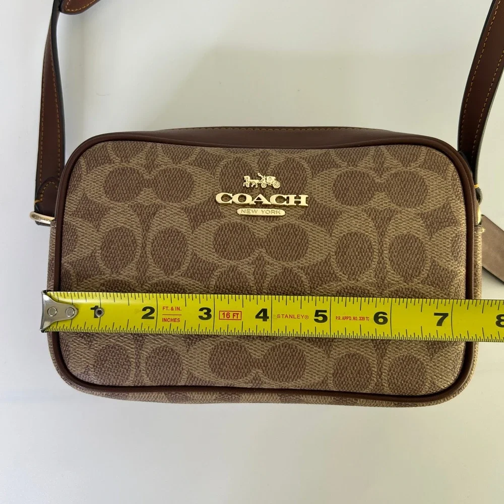 Coach Mini Jamie Camera Bag Brown Signature Canvas Crossbody Excellent